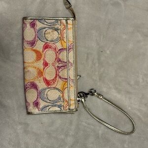 Multicolor Patterned Wristlet with Silver Trim